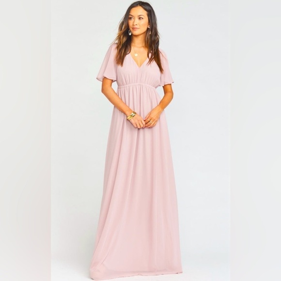 Show Me Your Mumu Emily Empire Maxi Dress ~ Neutral Mauve Chiffon - Picture 1 of 7